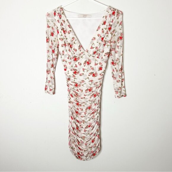 GUESS Mini Dress Floral Print Ruched side Bodycon long sleeve Size XS - Picture 8 of 16